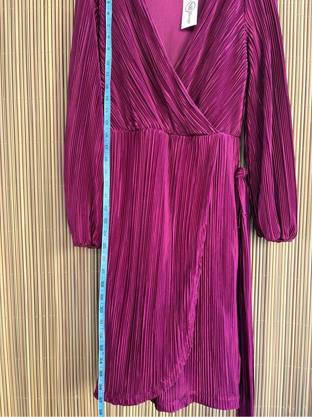 Sloane Rouge, Plissé Wrap Midi Dress in Berry Plum xl - Picture 7 of 10